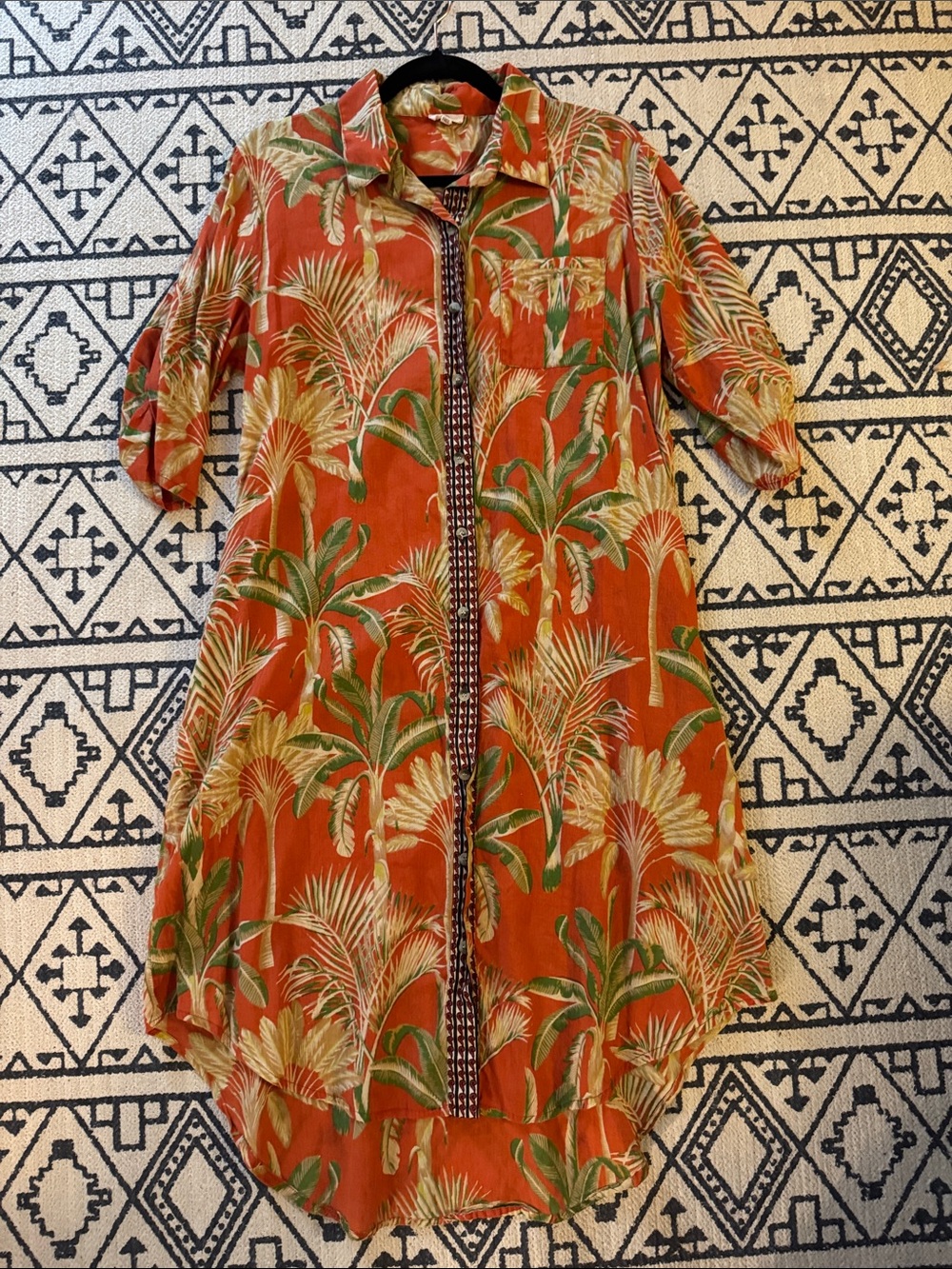 Your Youthful Dress Style Button Front Dress in Orange Palm Print